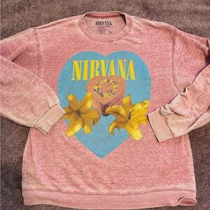 NIRVANA Pink Sweatshirt with Blue Heart and Yellow Flowers